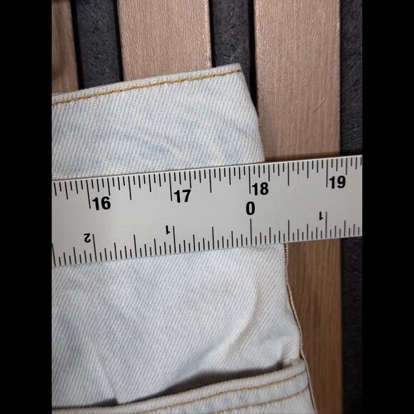 Veronica Beard Jean Shorts 12 Blue Exposed Button Light Denim Side Stripe Frayed - Picture 3 of 7